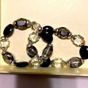 Set of 3 Black, transparent and silver bracelets